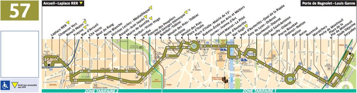 Mapa de autobús París liña 57