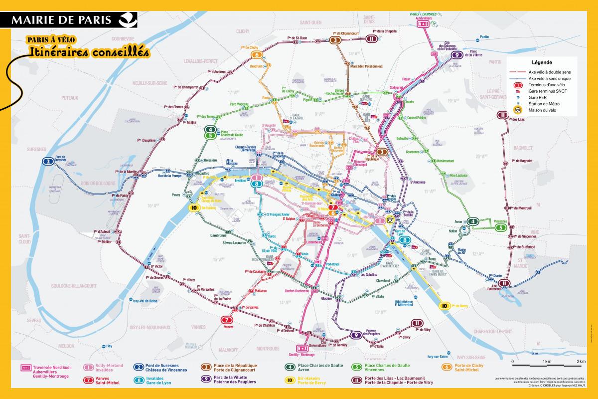 Mapa de París paseo en bicicleta
