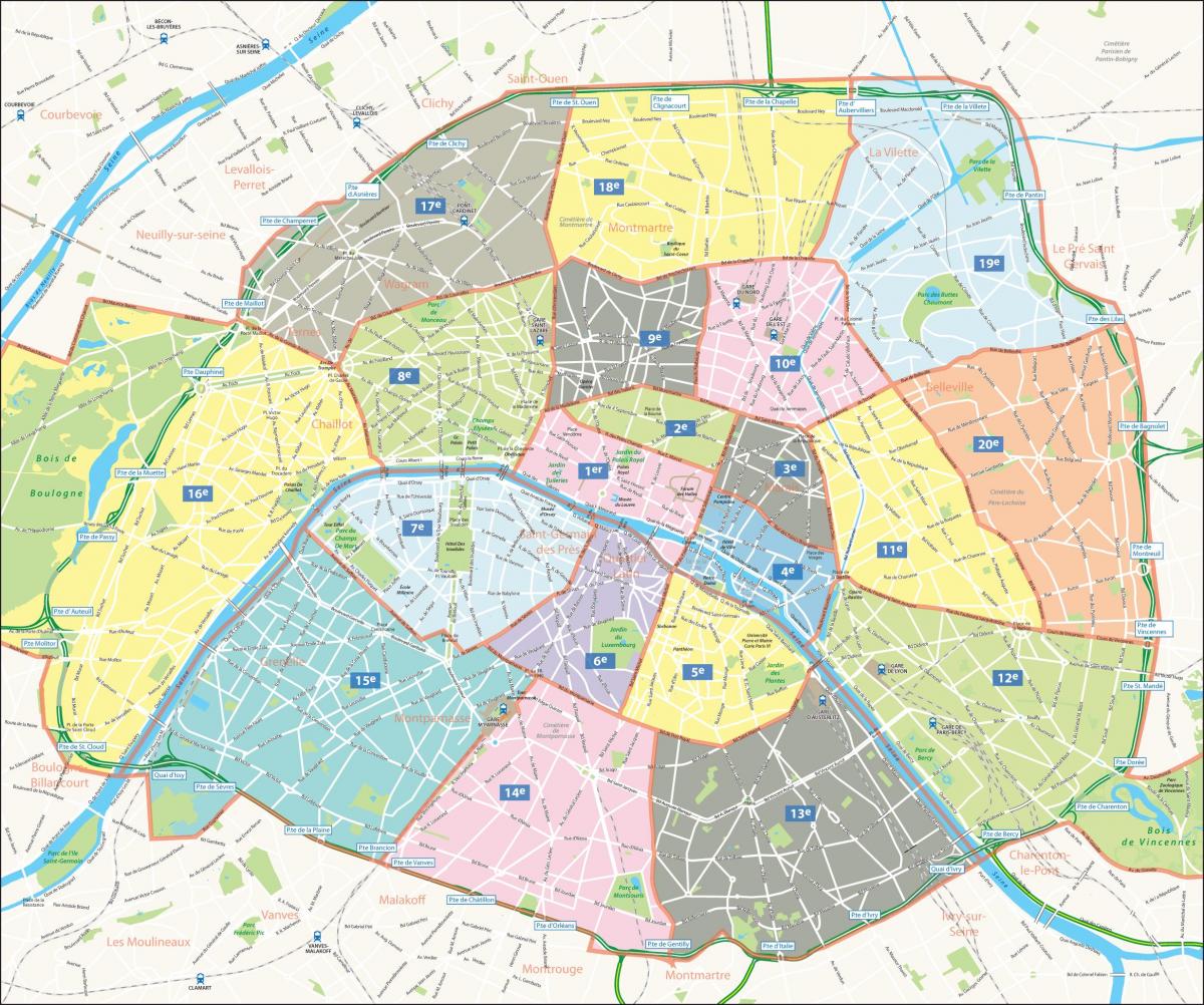 Mapa de arrondissements de París
