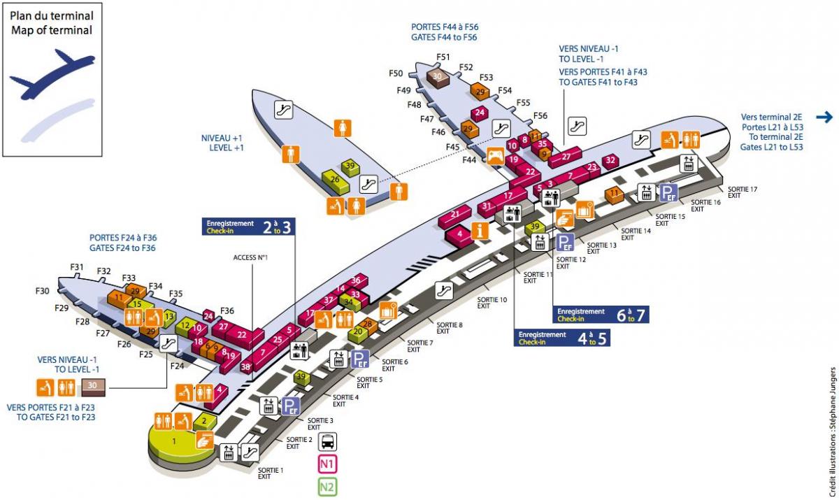 Mapa do CDG terminal de aeroporto 2F