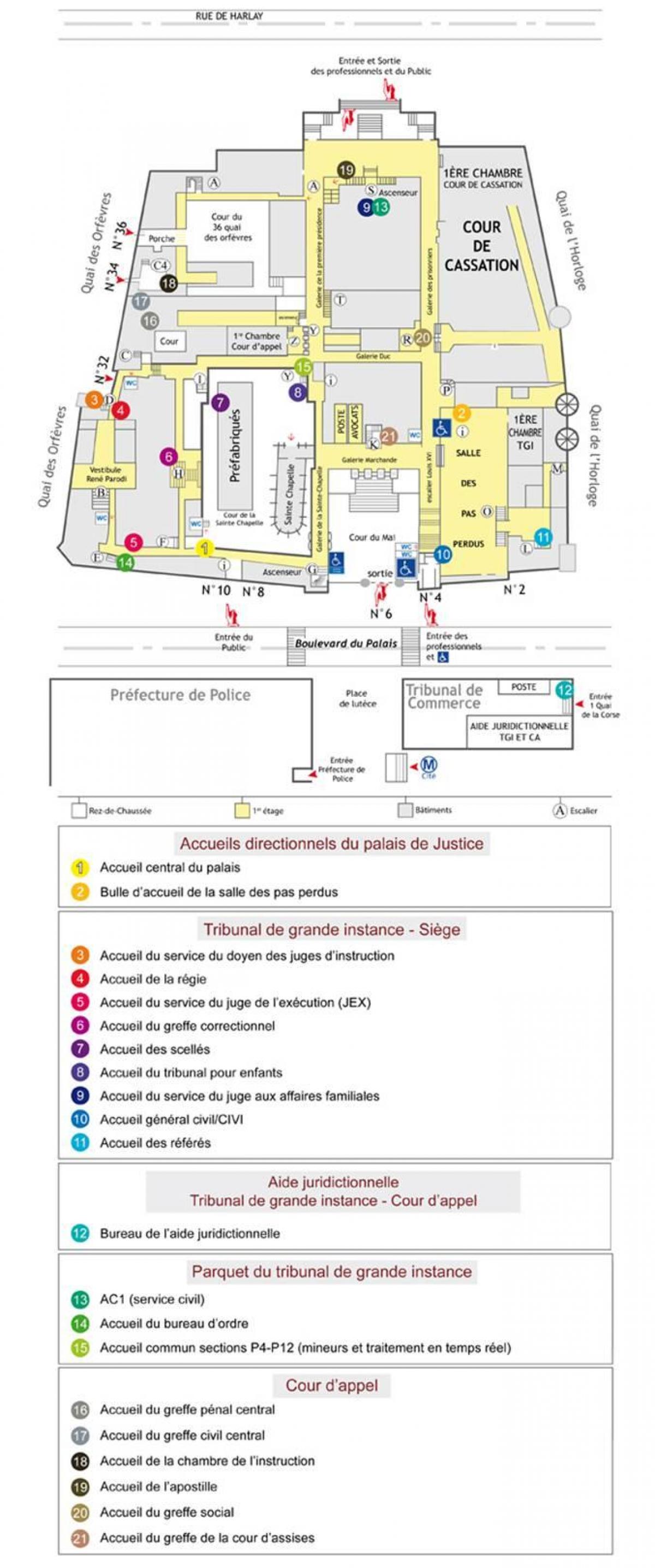 Mapa do Palacio de Xustiza de París