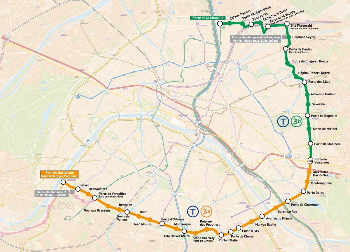 Mapa de París de Tranvías