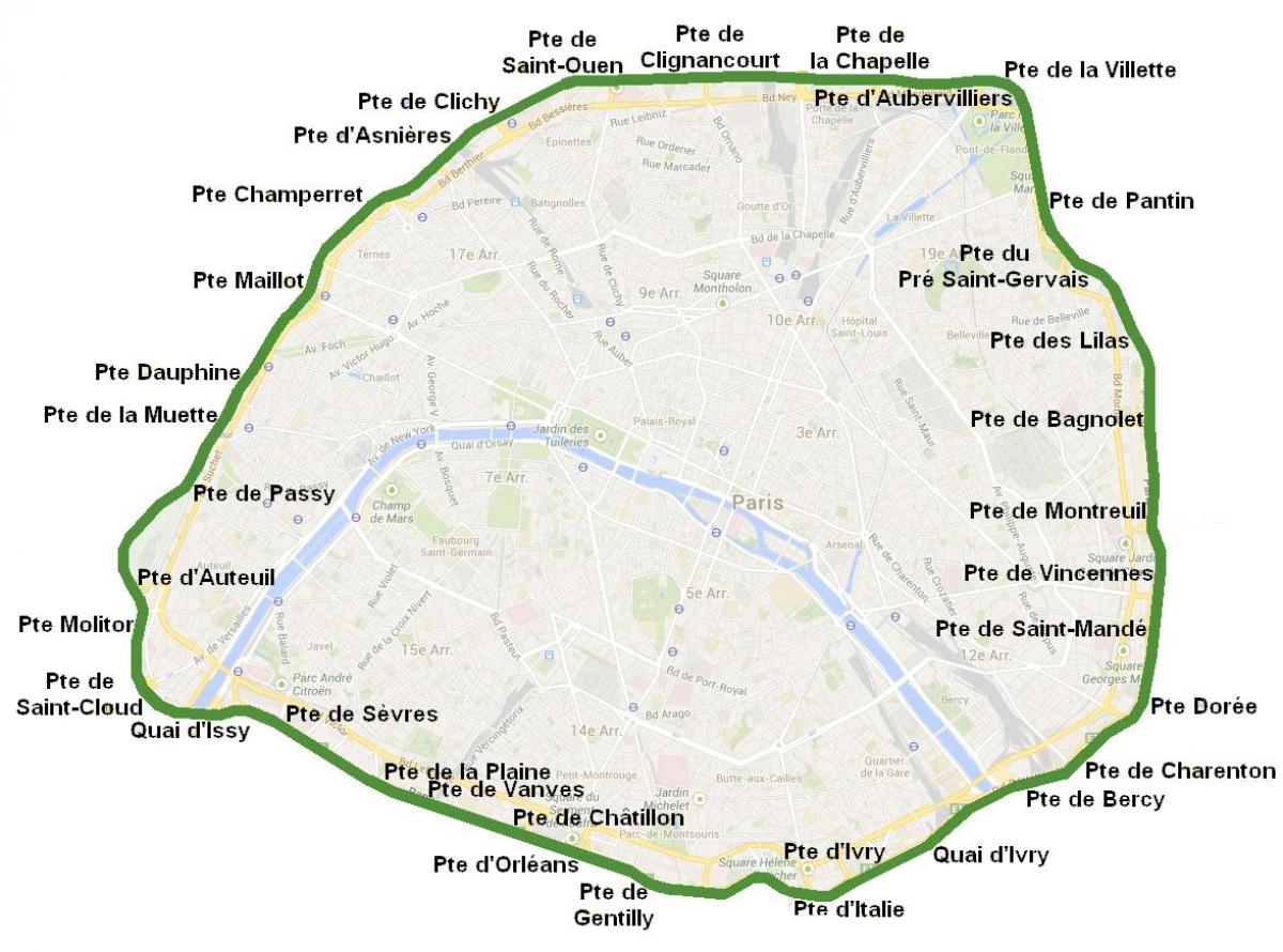 Mapa das portas da Cidade de París