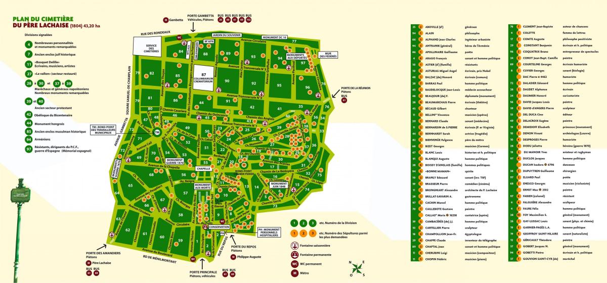 Mapa de Père-Lachaise Cemiterio
