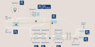 Mapa do CDG aeroporto de aparcamento
