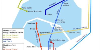 Mapa de París, aeroporto shuttle