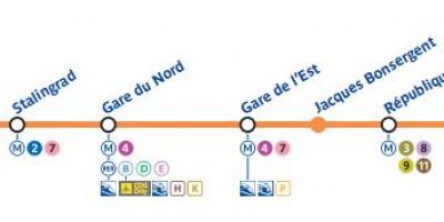 Mapa de París liña de metro 5