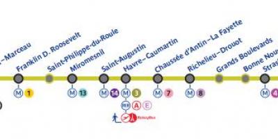 Mapa de París liña de metro 9